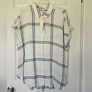 Jane and Delancey White and Navy Checkered Button-Down Shirt